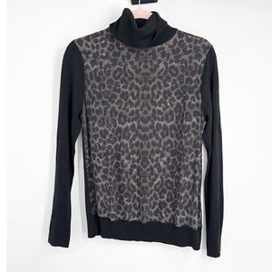 EQUIPMENT FEMME Black Leopard Print Wool Silk Turtleneck Sweater Top size small